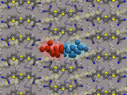 illustration of different molecules against a crystal structure